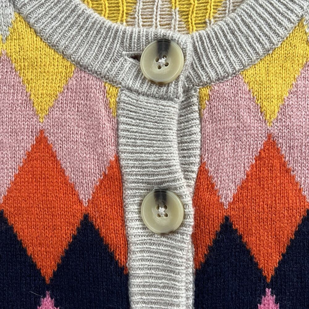 Boden Women Multicolor Argyle Diamond Wool Blend Sweater Patterned Cardigan XL - Picture 4 of 12